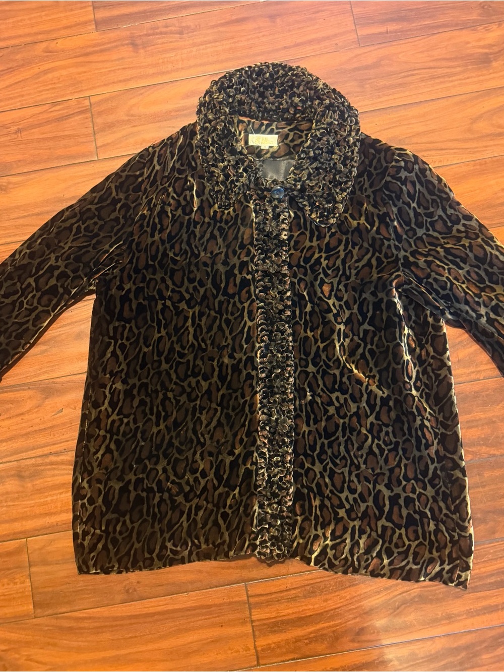 ETHOS Velvet rayon Silk Jacket open Coat Size Oversized Small animal print